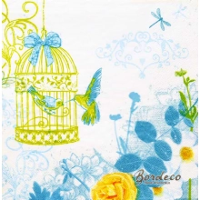 Serwetka do decoupage klatka z ptaszkami i kwiaty 33x33 AHA Unikat