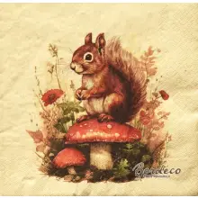 Serwetka do decoupage wiewiórka na muchomorze 33x33 ALOUETTE