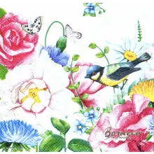 Serwetka do decoupage akwarelowe kwiaty i ptaszek 25x25 AMBIENTE Unikat