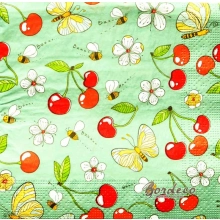 Serwetka do decoupage czereśnie, motylki, pszczółki i kwiatuszki 33x33 Atelier