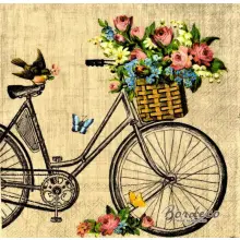 Serwetka do decoupage  duży rower z kwiatami 33x33 Ambiente Unikat