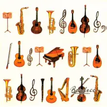 Serwetka do decoupage instrumenty muzyczne 33x33 Ambiente Unikat