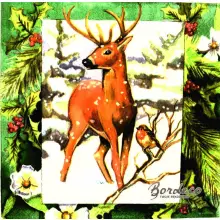 Serwetka do decoupage jelonek i ptaszek 33x33 Ambiente Unikat