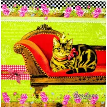 Serwetka do decoupage kot w koronie na szezlągu 33x33 Ambiente Unikat