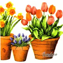 Serwetka do decoupage wiosenne kwiaty w doniczkach 33x33 Ambiente Unikat