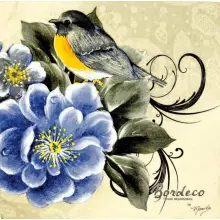 Serwetka do decoupage niebieskie kwiaty i ptaszek 33x33 Ambiente Unikat