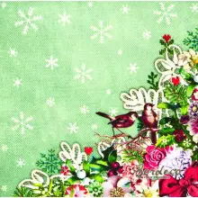 Serwetka do decoupage kwiaty w rogu z haftem  33x33 Ambiente Unikat