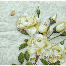 Serwetka do decoupage białe róże na tle tapety 33x33 Atelier Unika