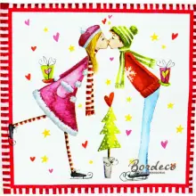 Serwetka do decoupage całuśna para na łyżwach 33x33 Atelier Unikat