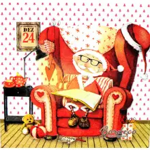 Serwetka do decoupage dziadek w fotelu w stroju Mikołaja 33x33 Atelier Unikat