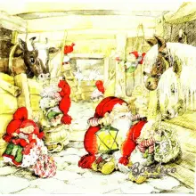 Serwetka do decoupage krasnoludki w stajni ze zwierzętami 33x33 Atelier Unikat