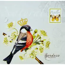 Serwetka do decoupage gil na kwitnącej gałązce, korona i znaczek 33x33 Atelier Unikat