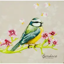 Serwetka do decoupage sikorka i gil na kwitnącej gałązce 33x33 Atelier Unikat