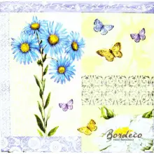 Serwetka do decoupage niebieskie  kwiatki i motylki  33x33AVANT GARDE. Unikat.