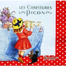 Serwetka do decoupage dziewczynka w kapelusiku z kotem 33x33 EDITIONS CLOUET Unikat