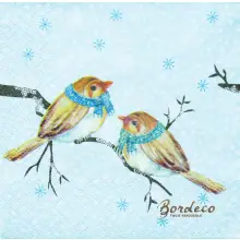 Serwetka do decoupage dwa ptaszki w szalikach na gałązce 25x25 COCKTAIL.Unikat