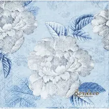 Serwetka do decoupage szare róże, szkic na niebieskim tle 25x25 COCKTAIL.Unikat