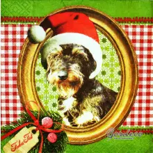 Serwetka do decoupage mały piesek w złotej ramce 33x33 COLOURFUL Unikat