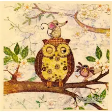 Serwetka do decoupage sowa z myszką na głowie 33x33 CYPRESS Unikat
