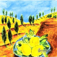 Serwetka do decoupage cytryny na tle cyprysów 33x33 DUNI