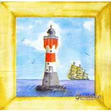 Serwetka do decoupage latarnia morskai żaglowiec w ramce 33x33 DUNI Unikat