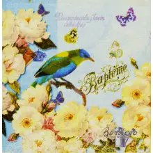 Serwetka do decoupage kolorowy ptaszek i białe róże 33x33 DUNI. Unikat