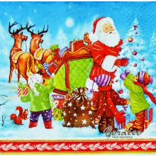 Serwetka do decoupage Mikołaj, dzieci i sanie z reniferami 33x33 DAISY Unikat