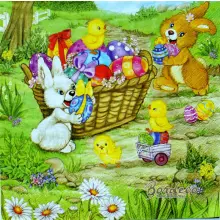 Serwetka do decoupage wielkanocna scenka z króliczkami i pisklakami 33x33 Daisy Unikat