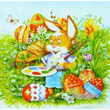 Serwetka do decoupage zajączek maluje jajka 33x33 DAISY Unikat