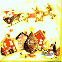 Serwetka do decoupage zaprzęg Mikołaja nad domkami 33x33 Daisy Unikat