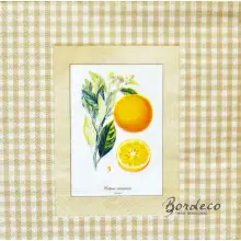 Serwetka decoupage obrazki owoców na beżowej kartce 33x33 GOMAR Unikat