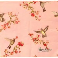 Serwetka do decoupage kolibry i kwiatuszki na różowym tle 33x33 H&M Unikat