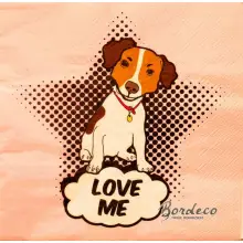 Serwetka do decoupage uroczy piesek i napis Love me 33x33 H&M Unikat