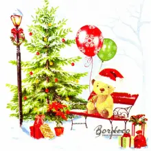 Serwetka do decoupage miś na ławeczce z balonami 33x33 HOLMBLAD. Unikat