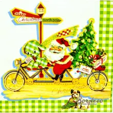Serwetka do decoupage Mikołaj z choinką na rowerze 33x33 HOME Unikat