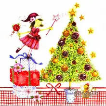 Serwetka do decoupage dziewczynka i choinka 33x33 HOME Unikat