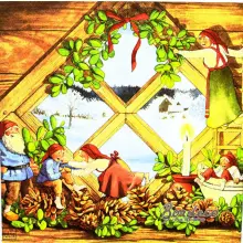 Serwetka do decoupage skrzaty przy oknie 33x33 HOME Unikat