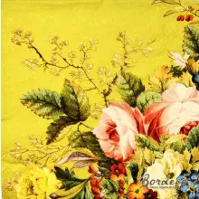Serwetka do decoupage kompozycja kwiatowa z różami na złotym tle 33x33 IHR Unikat