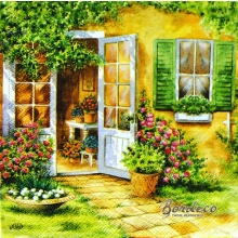 Serwetka do decoupage widok otwartych drzwi na ogród 33x33 IHR Unikat