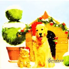Serwetka do decoupage pies z kotem w czapkach 33x33 IHR Unikat