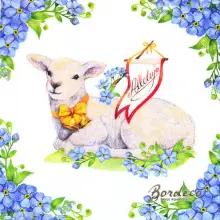 Serwetka do decoupage baranek w niezapominajkach 33x33 MAKI