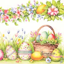 Serwetka do decoupage koszyk z pisankami 33x33 MAKI