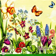 Serwetka do decoupage łąka wiosennych kwiatów z motylkami 33x33 MAKI