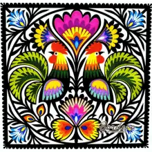 Serwetka do decoupage ludowa łowicka wycinanka koguciki 33x33 MAKI, Unikat