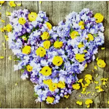 Serwetka do decoupage serce z fioletowych i żółtych kwiatów 33x33 MAKI Unikat