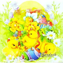 Serwetka do decoupage wielkanocne pisklaki, pisanki i kwiaty 33x33 MAKI Unikat