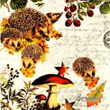 Serwetka do decoupage jeże, owoce lasu, grzyby 33x33 NOUVEAU Unikat
