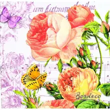 Serwetka do decoupage  róże i motylki 25x25 NOUVEAU Unikat