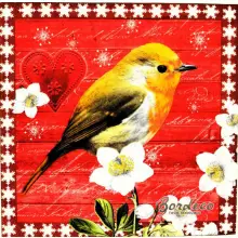 Serwetka do decoupage rudzik i białe kwiaty 33x33 NOUVEAU Unikat