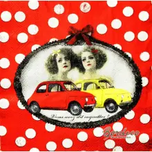 Serwetka do decoupage bliźniaczki i dwa auta 33x33 ORVAL Unikat